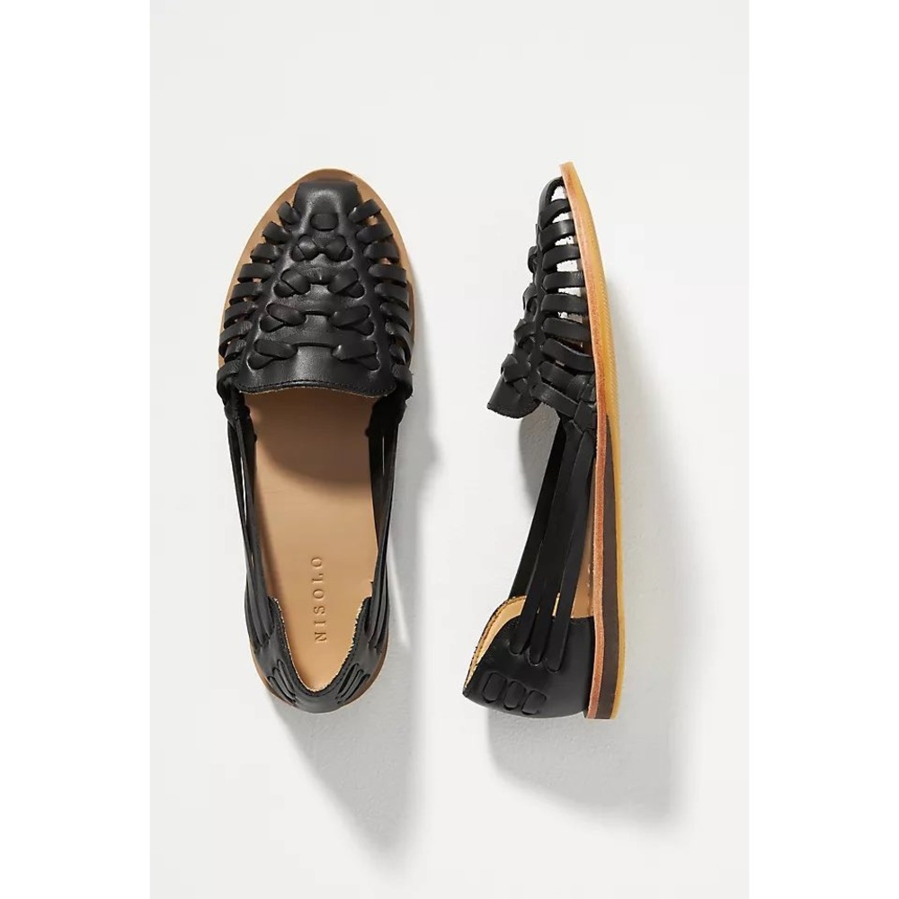 Nisolo Huarache Sandals Black Leather Woven Closed Toe Flats Size 8.5
